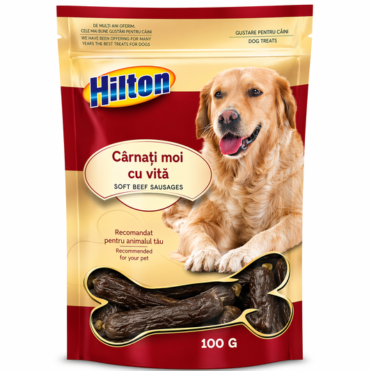 Hilton Soft Beef Sausages 100g, recompense moi pentru câini cu vită