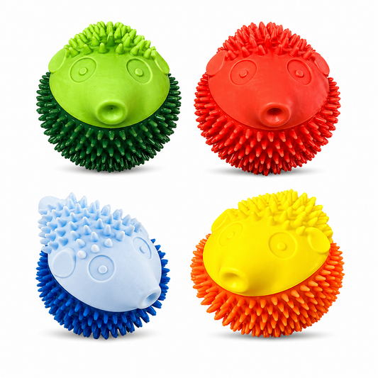 Jucărie dentară pentru câini Arici, cauciuc termoplastic, masaj gingii, anti-stres, culori diverse