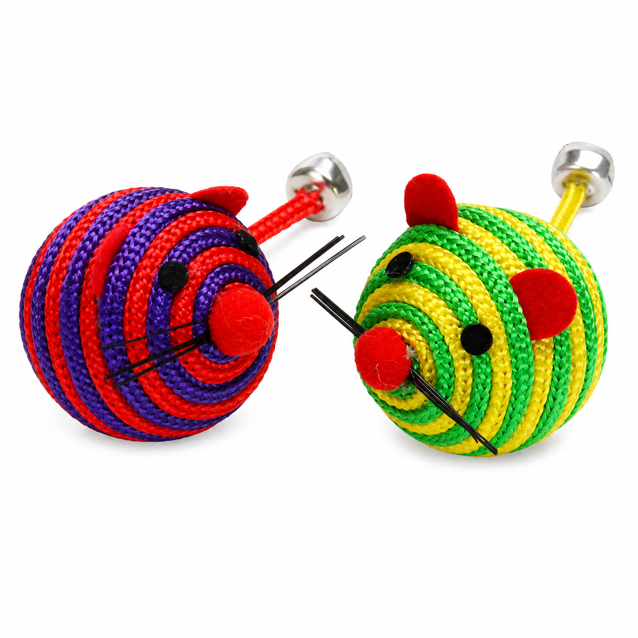 Jucării pentru pisici Hilton Smart, set 2 șoricei cu clopoțel, sfoară rezistentă, multicolor