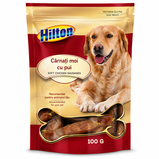 Hilton Soft Chicken Sausages 100g, recompense moi pentru câini cu pui